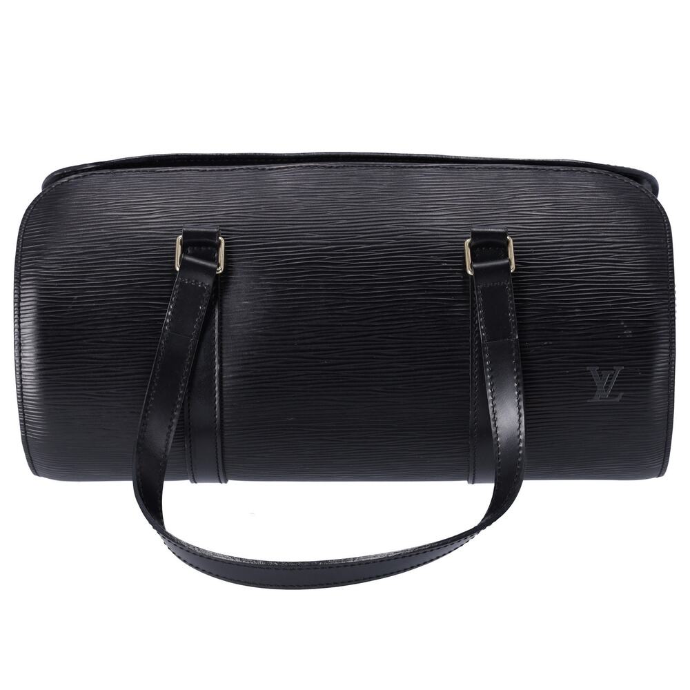 Louis Vuitton Soufflot Epi Handbag M52222 Black Leather LV logo Engraved